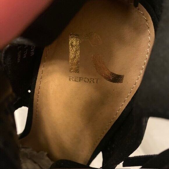 Report Platform Heels Ankle High Shoes Black Womens 7 Open Toe Faux Suede - Picture 8 of 8